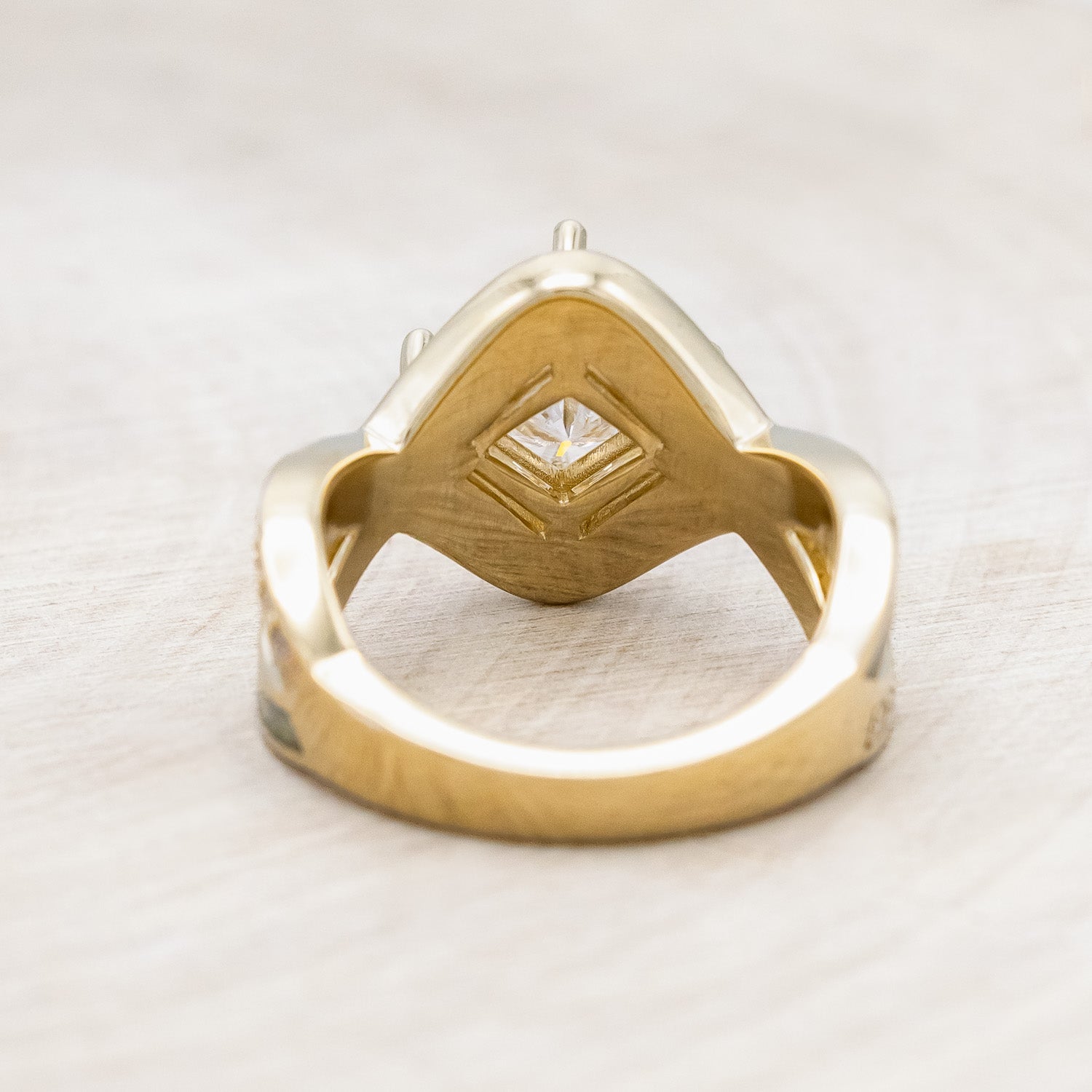 "HELIX" - PRINCESS CUT MOISSANITE ENGAGEMENT RING WITH DIAMOND ACCENTS, CUSTOM INLAYS & A DIAMOND TRACER-Staghead Designs