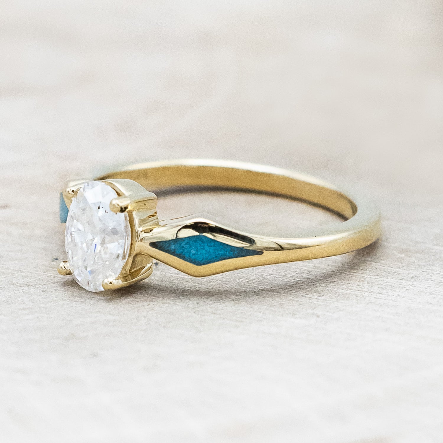 "HERA" - OVAL CUT MOISSANITE ENGAGEMENT RING WITH TURQUOISE INLAYS-Staghead Designs