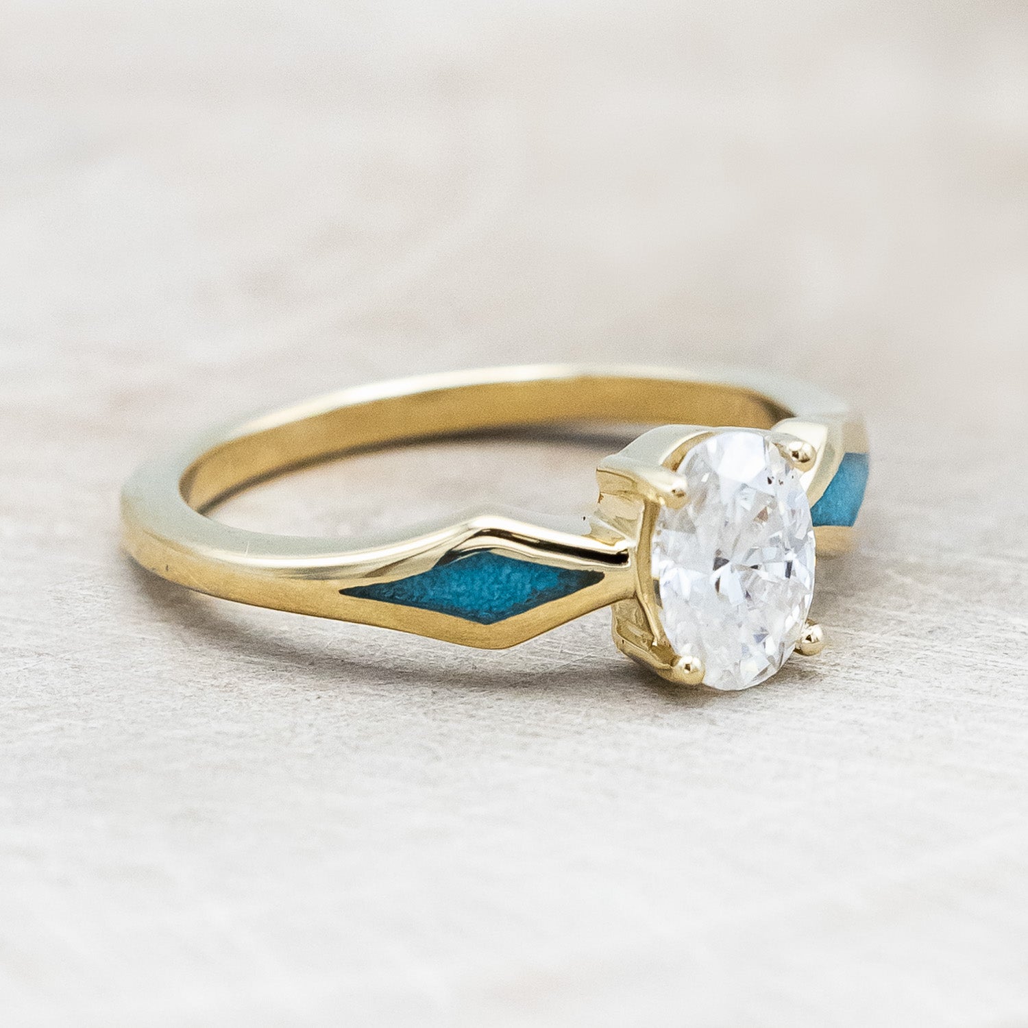 "HERA" - OVAL CUT MOISSANITE ENGAGEMENT RING WITH TURQUOISE INLAYS-Staghead Designs