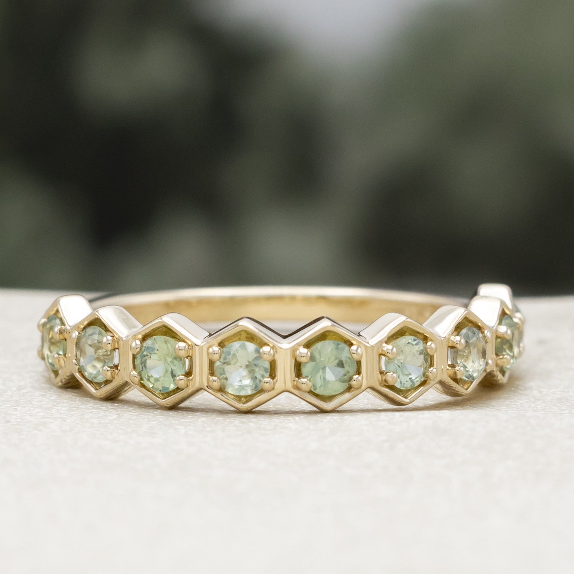 Hexagon Stacking Band With Natural Green Sapphire Accents-Staghead Designs