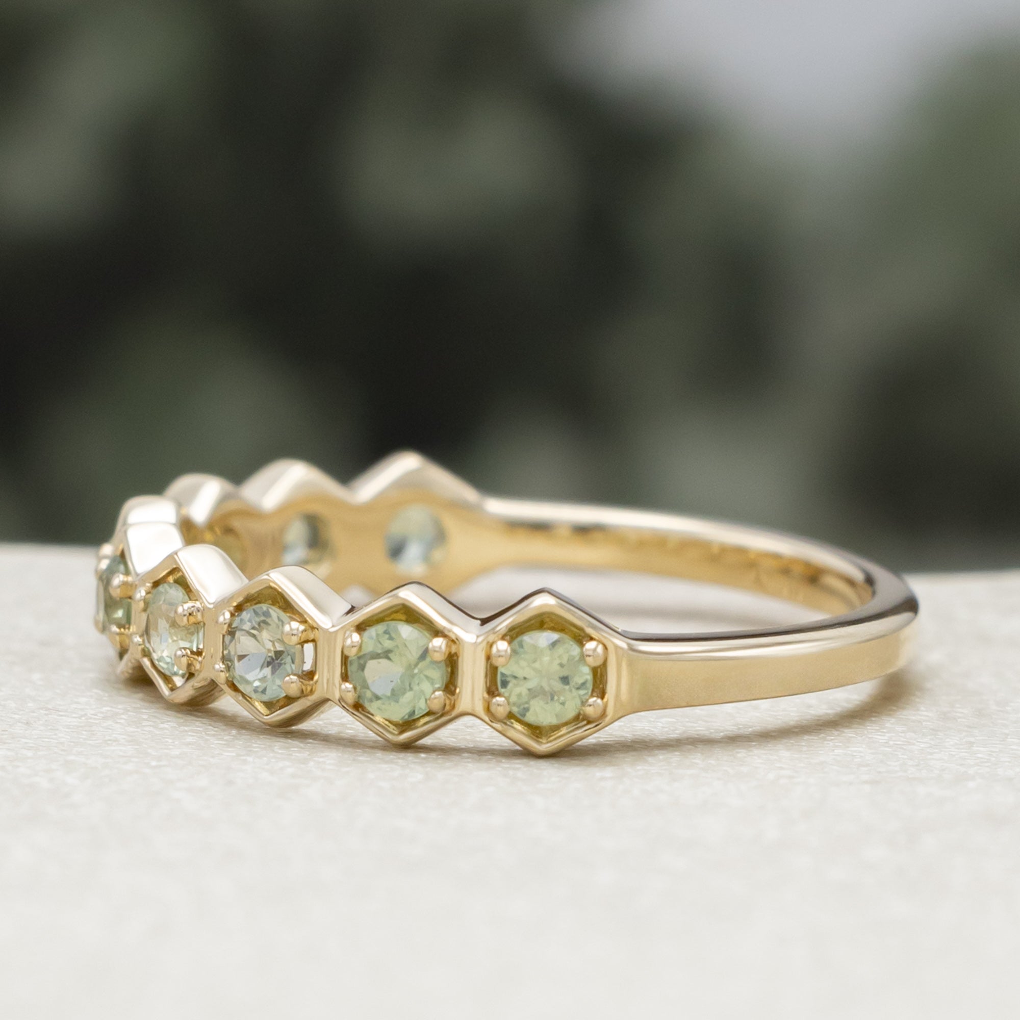 Hexagon Stacking Band With Natural Green Sapphire Accents-Staghead Designs