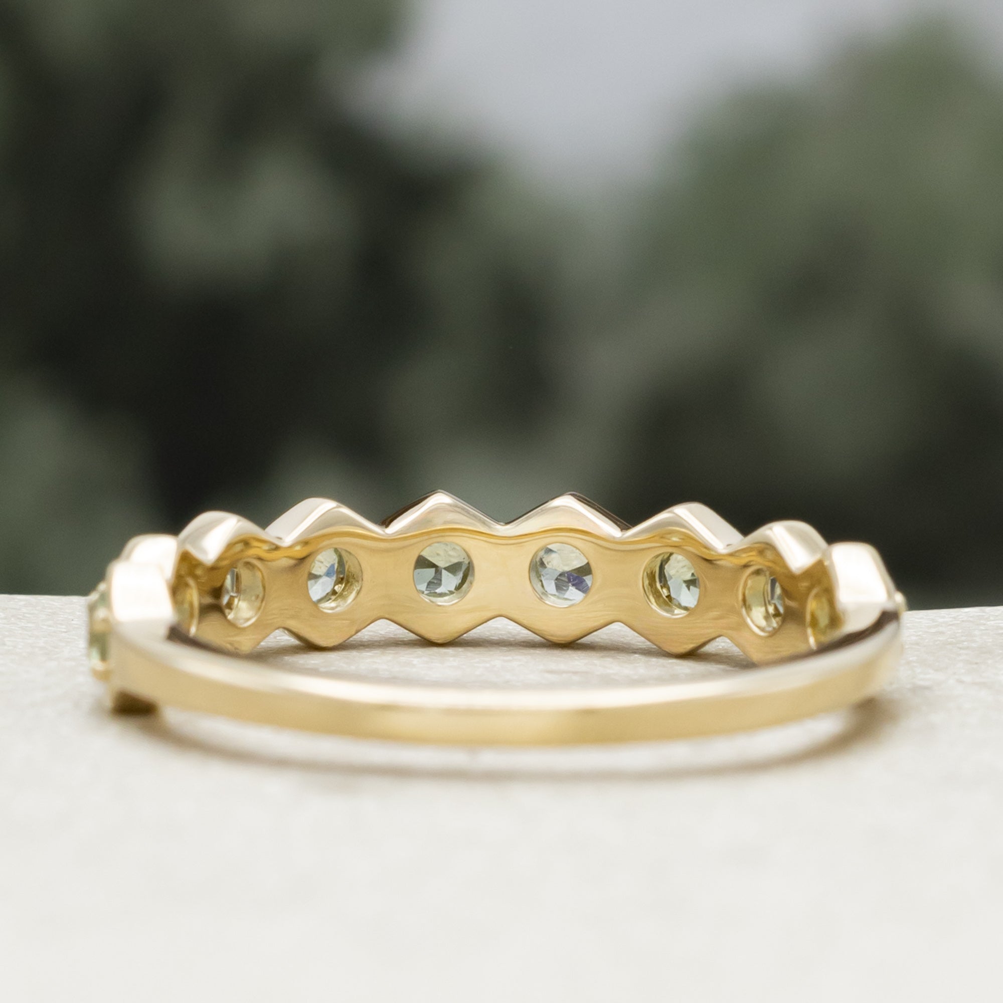 Hexagon Stacking Band With Natural Green Sapphire Accents-Staghead Designs