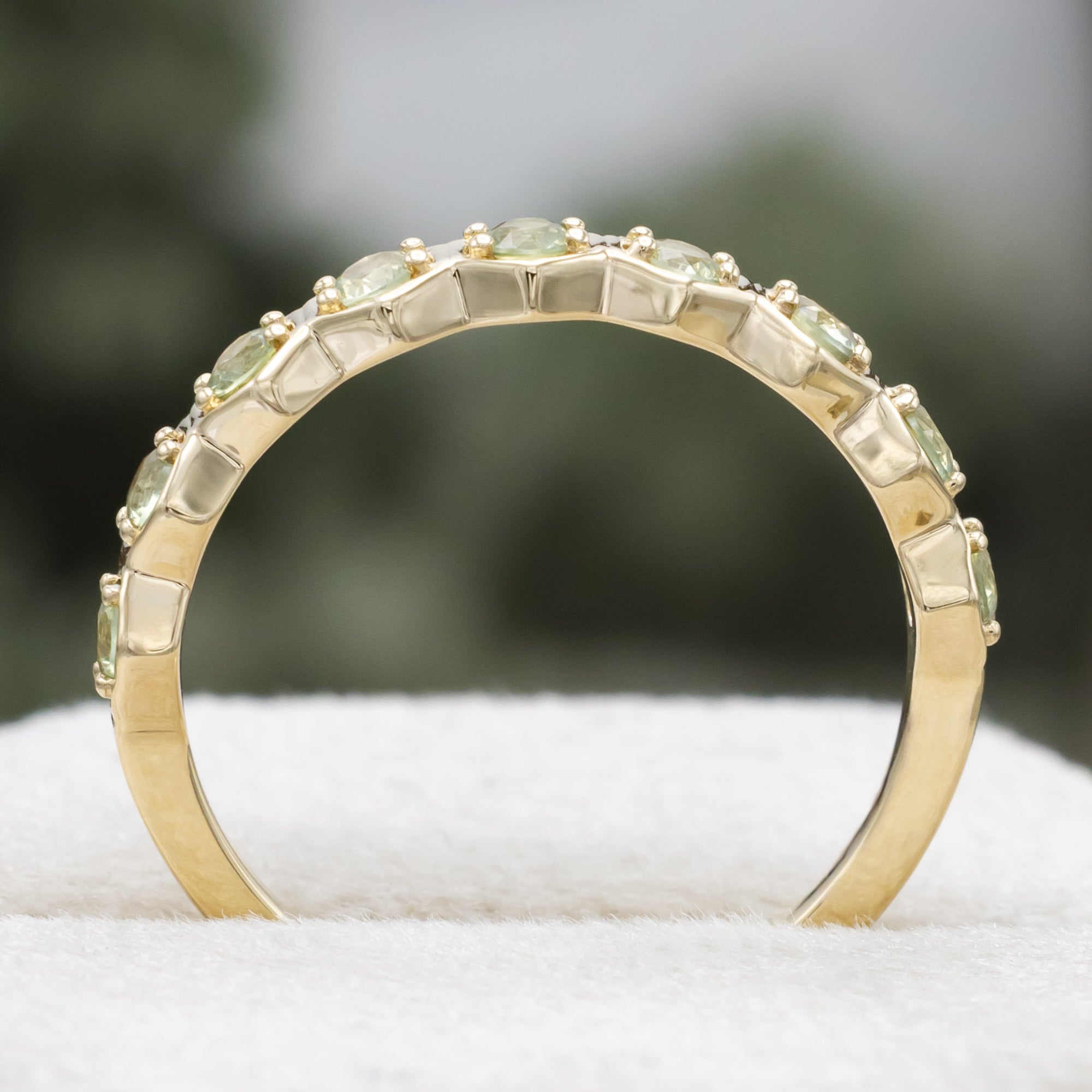 Hexagon Stacking Band With Natural Green Sapphire Accents-Staghead Designs