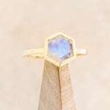 HEXAGON BEZEL SET MOONSTONE ENGAGEMENT RING - 14K YELLOW GOLD - SIZE 7-1