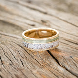 "RAPTOR" - ANTLER & FISHING LINE WEDDING RING FEATURING A HAMMERED BAND