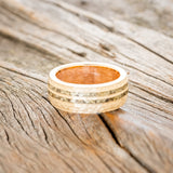 "SILAS" - HAMMERED WEDDING RING WITH GOLD NUGGETS INLAY & RUSTIC COPPER LINING-6