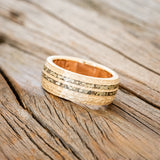 "SILAS" - HAMMERED WEDDING RING WITH GOLD NUGGETS INLAY & RUSTIC COPPER LINING-5