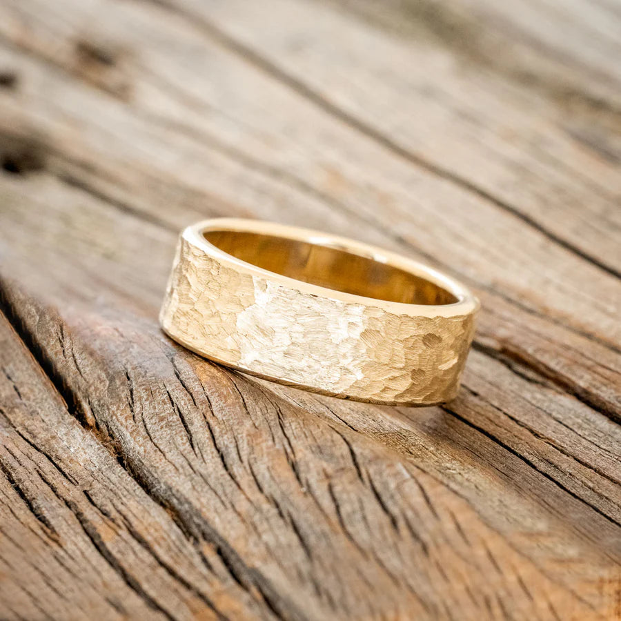 SOLID METAL WEDDING BAND WITH A HAMMERED FINISH - 14K YELLOW GOLD (6MM) - SIZE 12 1/4-Staghead Designs