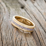 "VERTIGO" - CHAROITE WEDDING RING FEATURING A HAMMERED 14K GOLD BAND-5