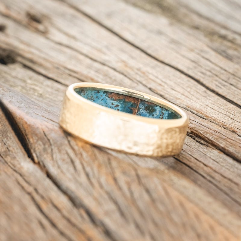 HAMMERED WEDDING BAND WITH PATINA COPPER LINING-23