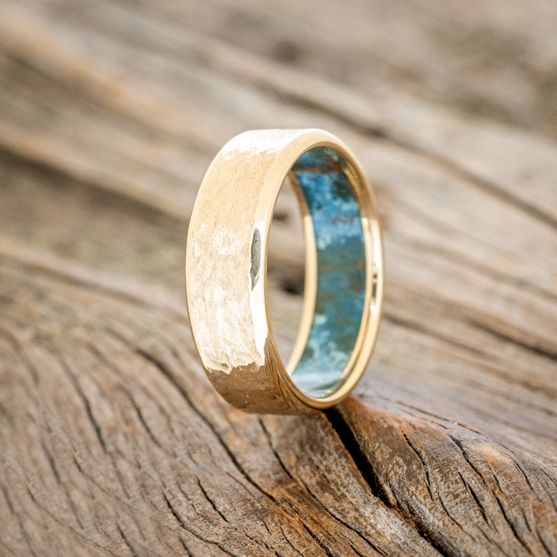 HAMMERED WEDDING BAND WITH PATINA COPPER LINING-19