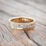 "HOLLIS" - ANTLER & 14K YELLOW GOLD INLAYS WEDDING RING WITH A HAMMERED FINISH-Staghead Designs