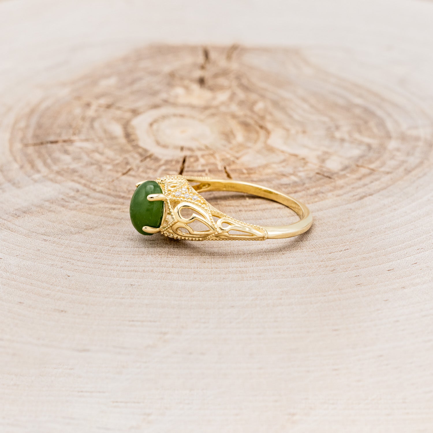 "RELICA" - OVAL JADE ENGAGEMENT RING WITH DIAMOND ACCENTS-9