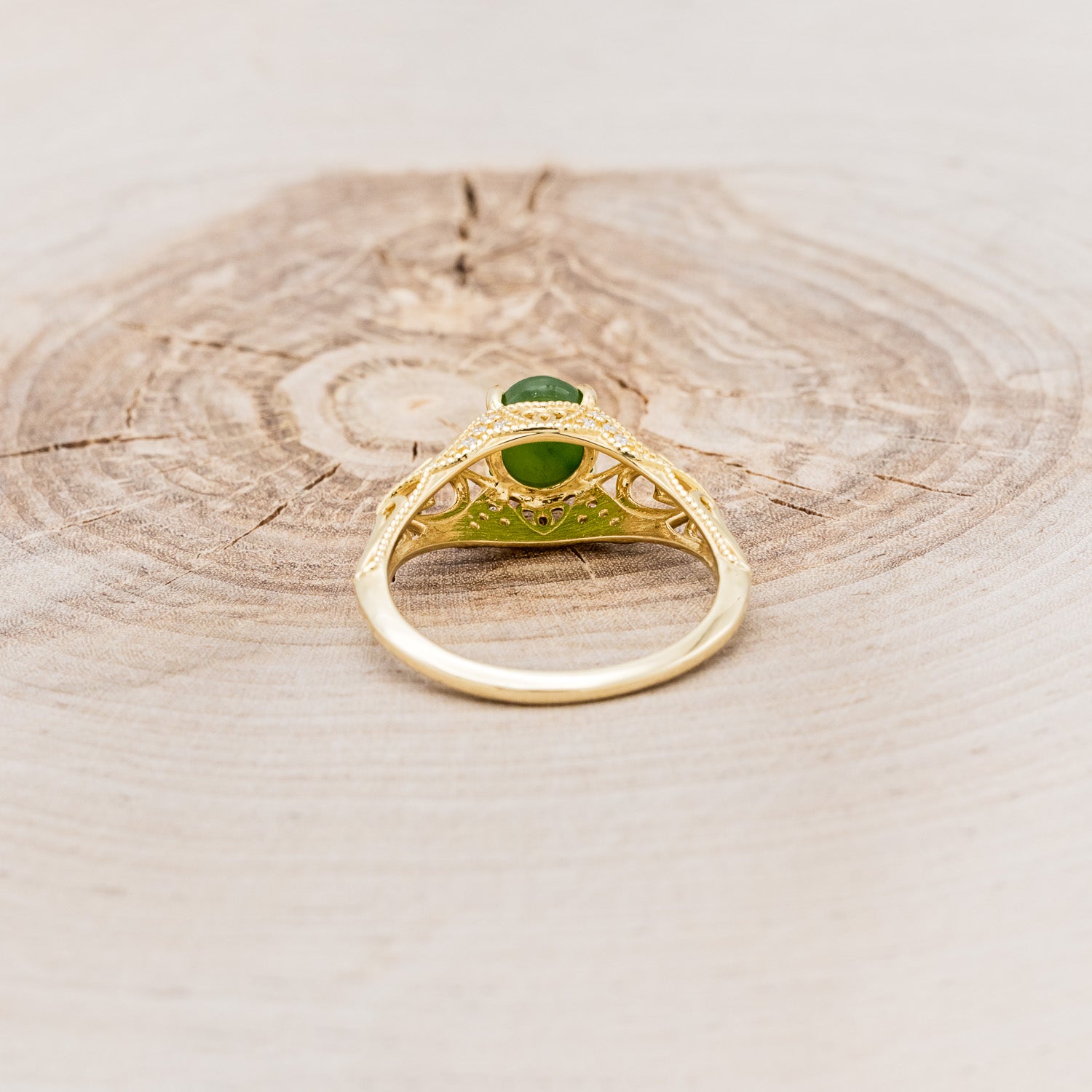 "RELICA" - OVAL JADE ENGAGEMENT RING WITH DIAMOND ACCENTS-11