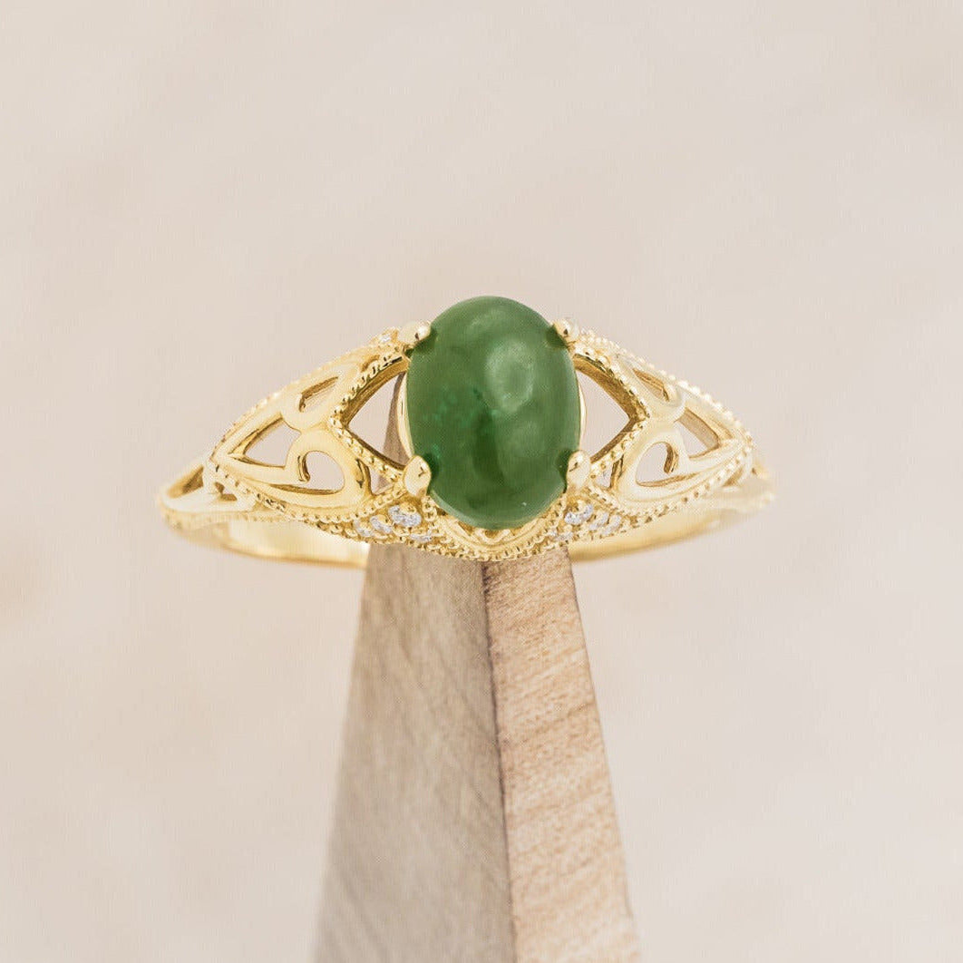 "RELICA" - OVAL JADE ENGAGEMENT RING WITH DIAMOND ACCENTS-7