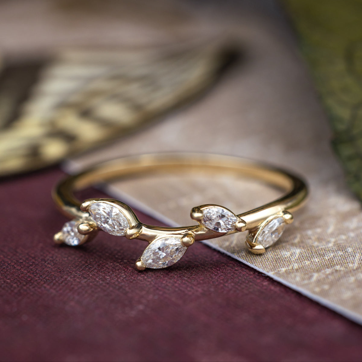 "Idhal" - Marquise Cut Diamond Ring With 14K Gold-Staghead Designs