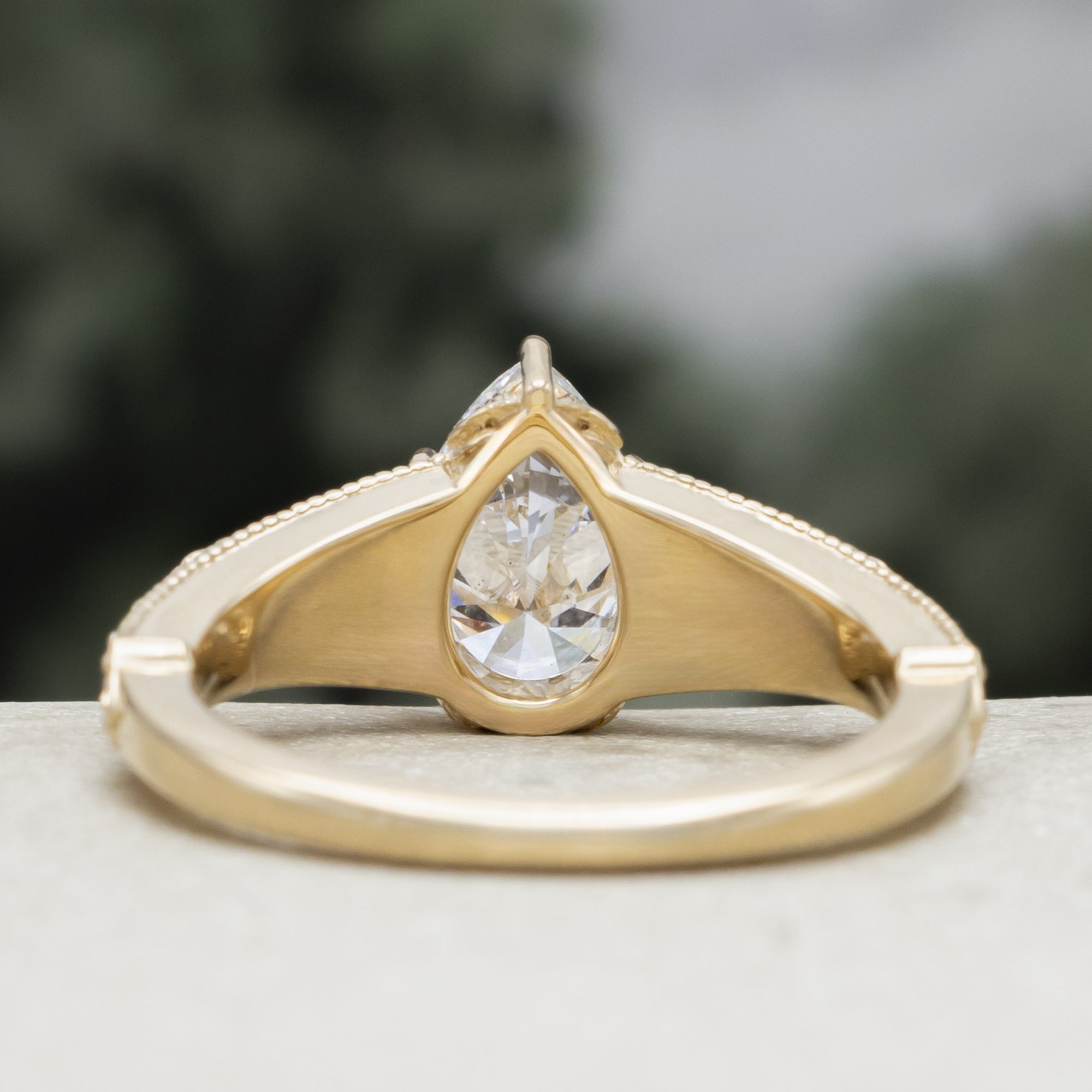 "Iris" - Lab-Grown Pear Cut Diamond Engagement Ring With Diamond & Lab-Grown Blue Sapphire Accents-Staghead Designs