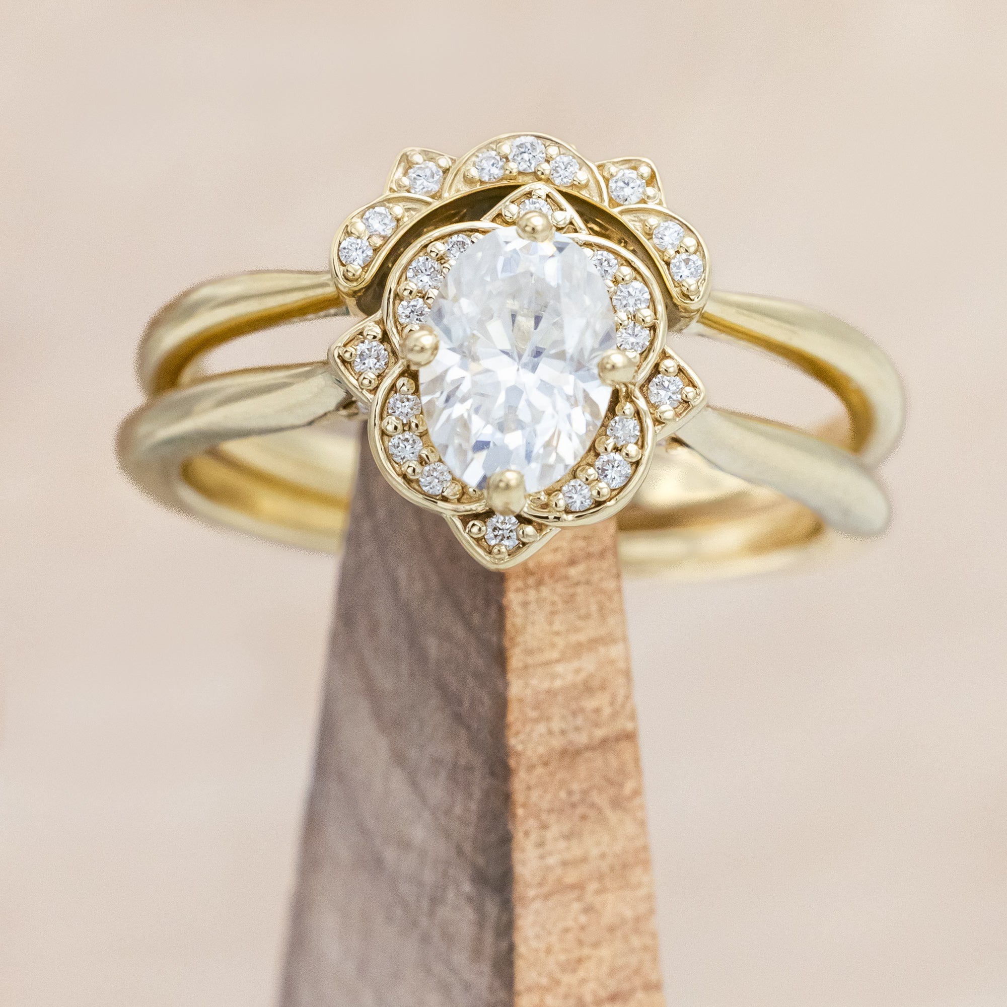 "JANE" - OVAL CUT ENGAGEMENT RING WITH DIAMONDS ACCENTS-Staghead Designs