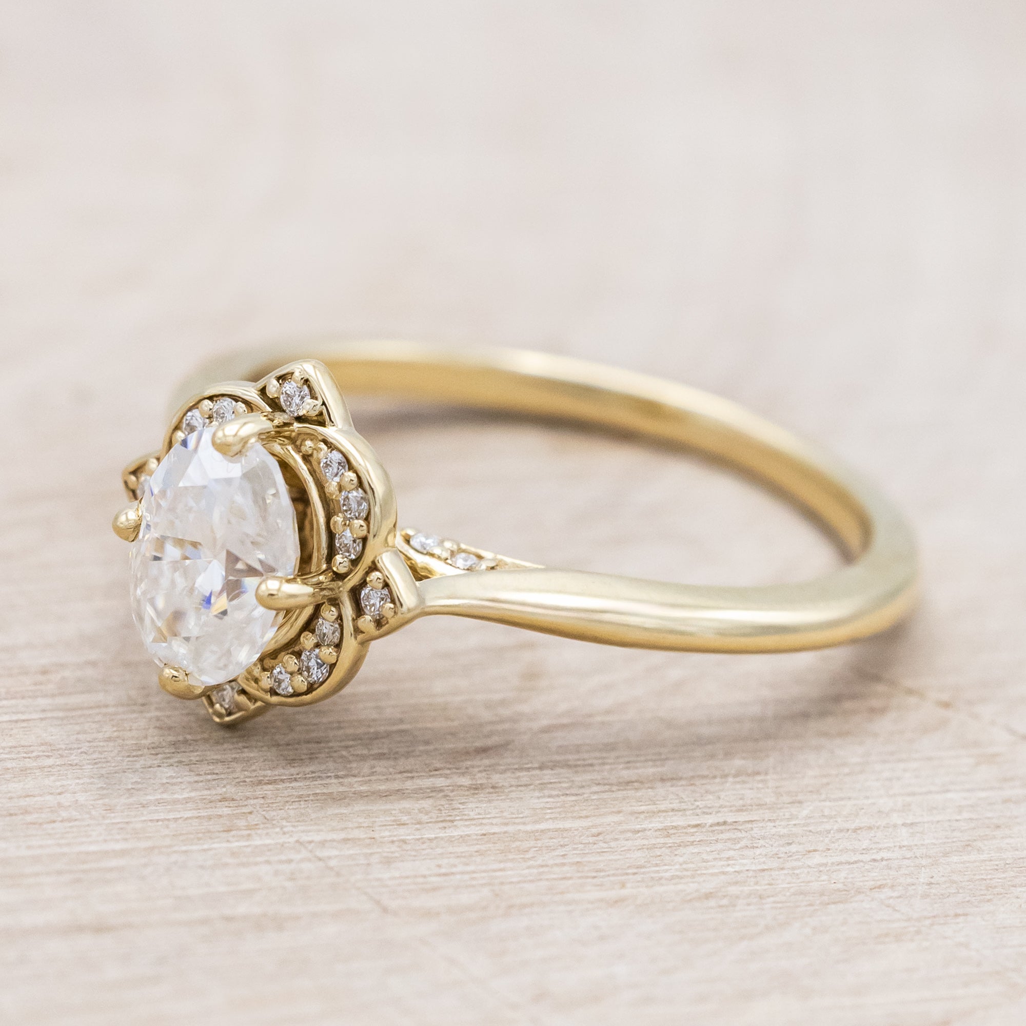 "JANE" - OVAL CUT ENGAGEMENT RING WITH DIAMONDS ACCENTS-Staghead Designs