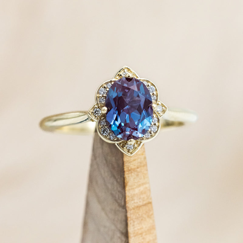 "JANE" - OVAL LAB-GROWN ALEXANDRITE ENGAGEMENT RING WITH DIAMONDS ACCENTS