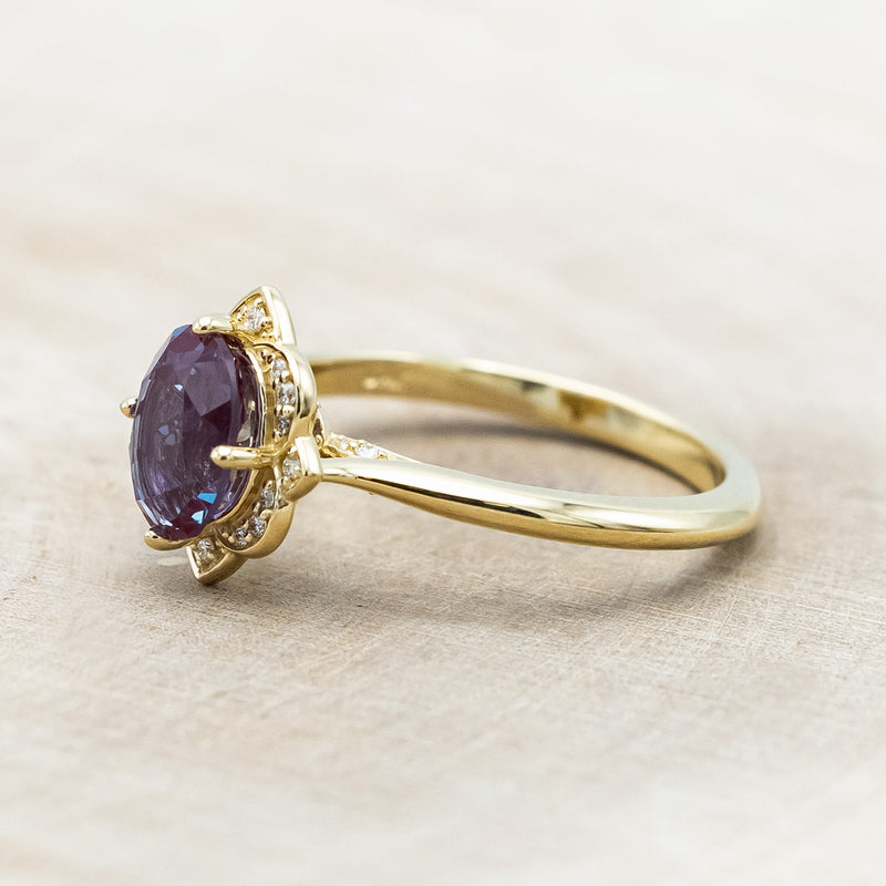 "JANE" - OVAL LAB-GROWN ALEXANDRITE ENGAGEMENT RING WITH DIAMONDS ACCENTS