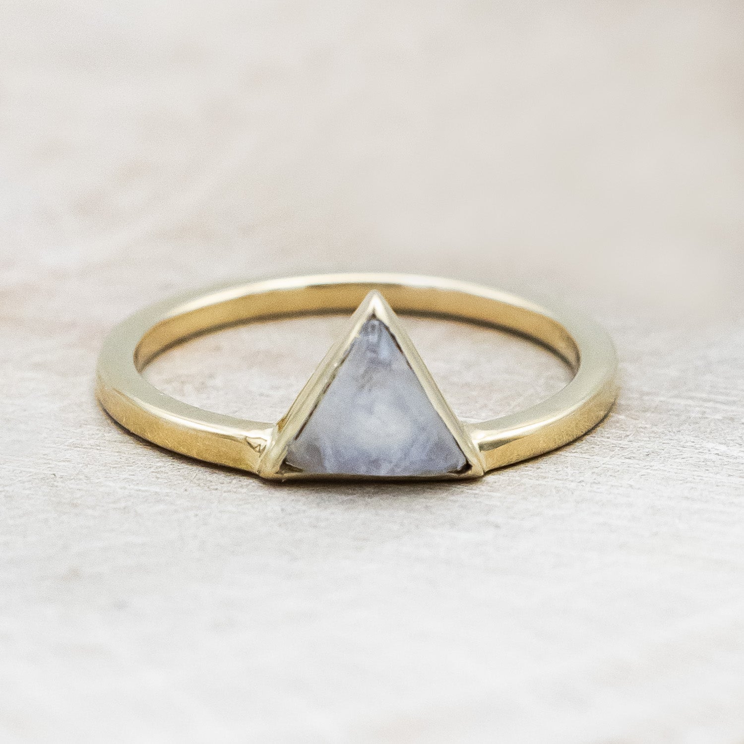 "JENNY" - TRIANGLE CABOCHON CUT MOONSTONE ENGAGEMENT RING WITH TURQUOISE V-SHAPED TRACER-Staghead Designs