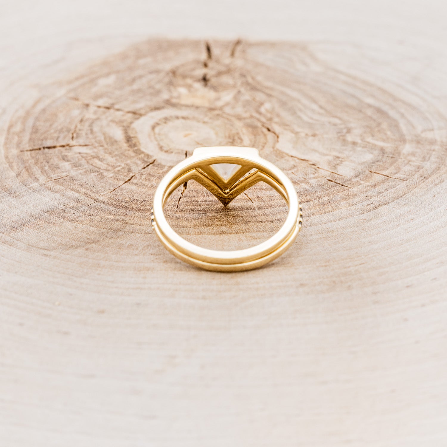 "JENNY FROM THE BLOCK" - TRIANGLE MOONSTONE ENGAGEMENT RING WITH BLACK DIAMOND V-SHAPED TRACER-5