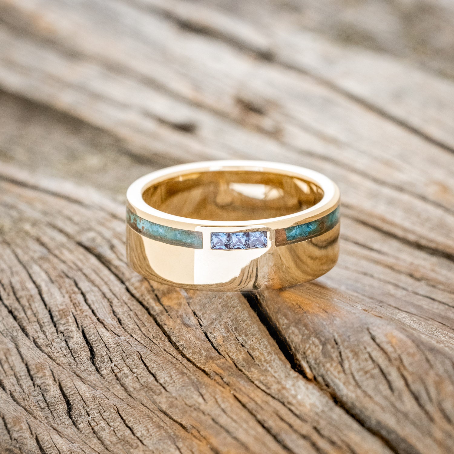 "JULIAN" - PATINA COPPER & LAB GROWN ALEXANDRITE WEDDING BAND-3