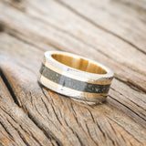 "KALDER" - PYRITE & 14K GOLD INLAYS WEDDING RING FEATURING A 14K GOLD LINED DAMASCUS STEEL BAND-2