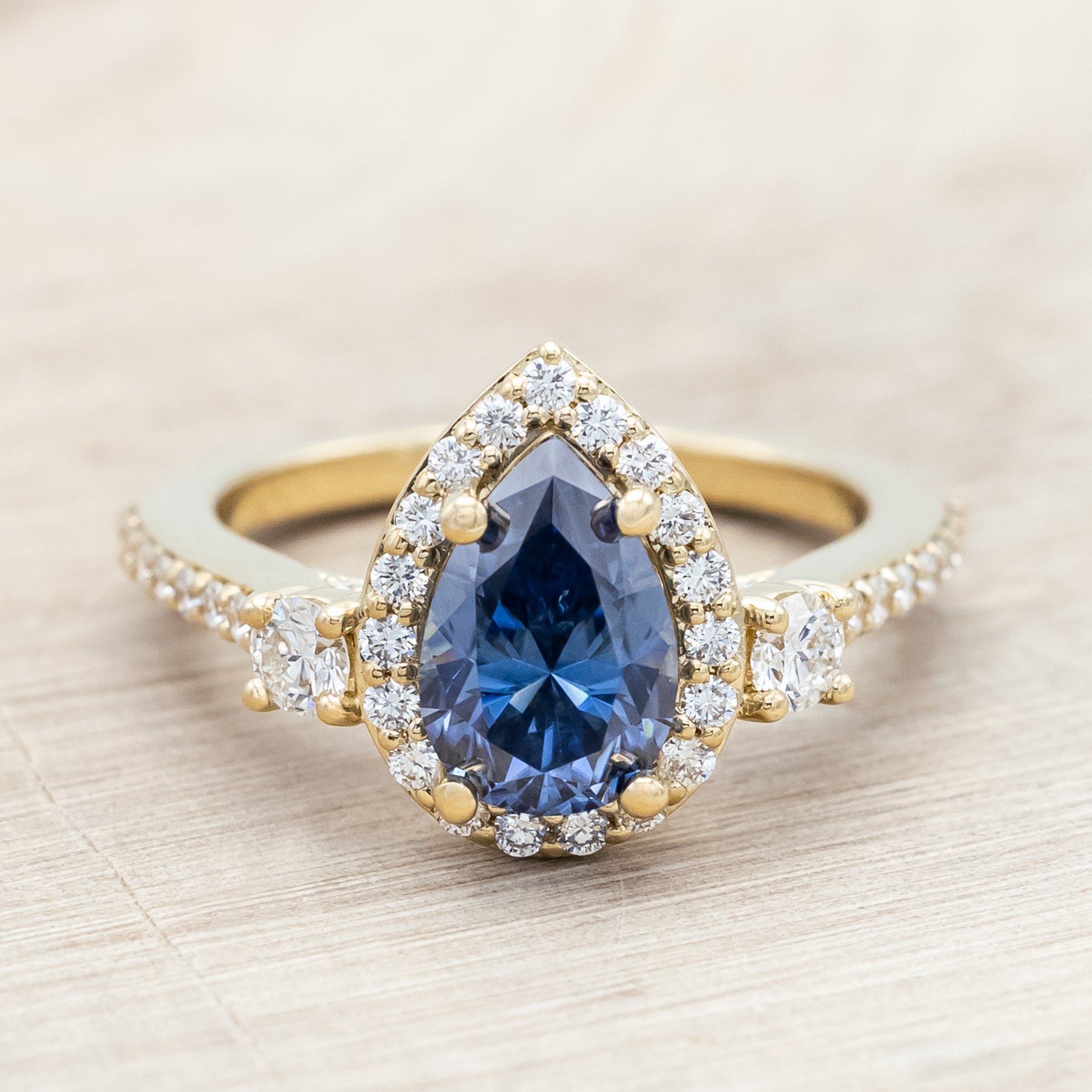 "KB" - PEAR CUT ENGAGEMENT RING WITH DIAMOND HALO & ACCENTS-Staghead Designs