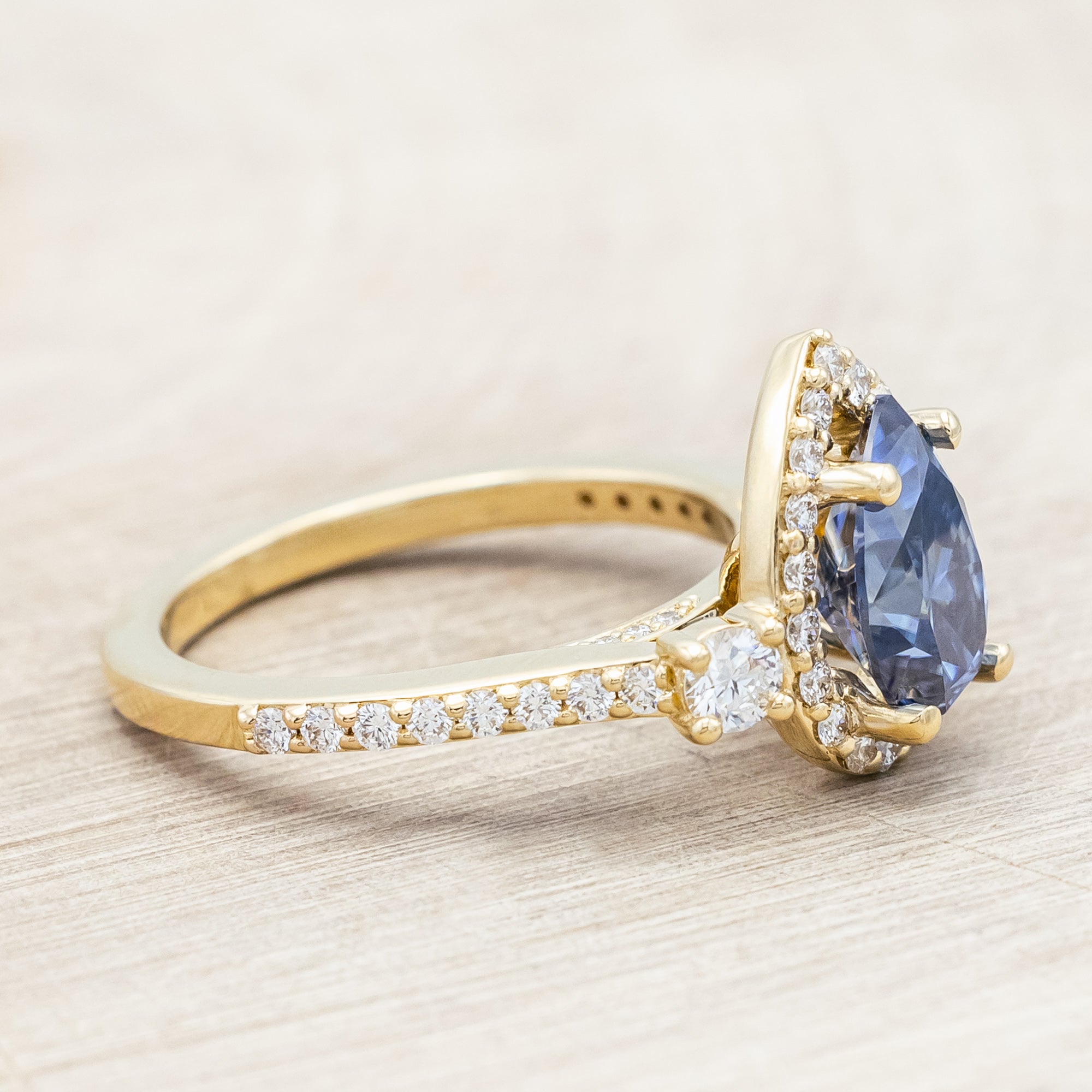 "KB" - PEAR CUT ENGAGEMENT RING WITH DIAMOND HALO & ACCENTS-Staghead Designs