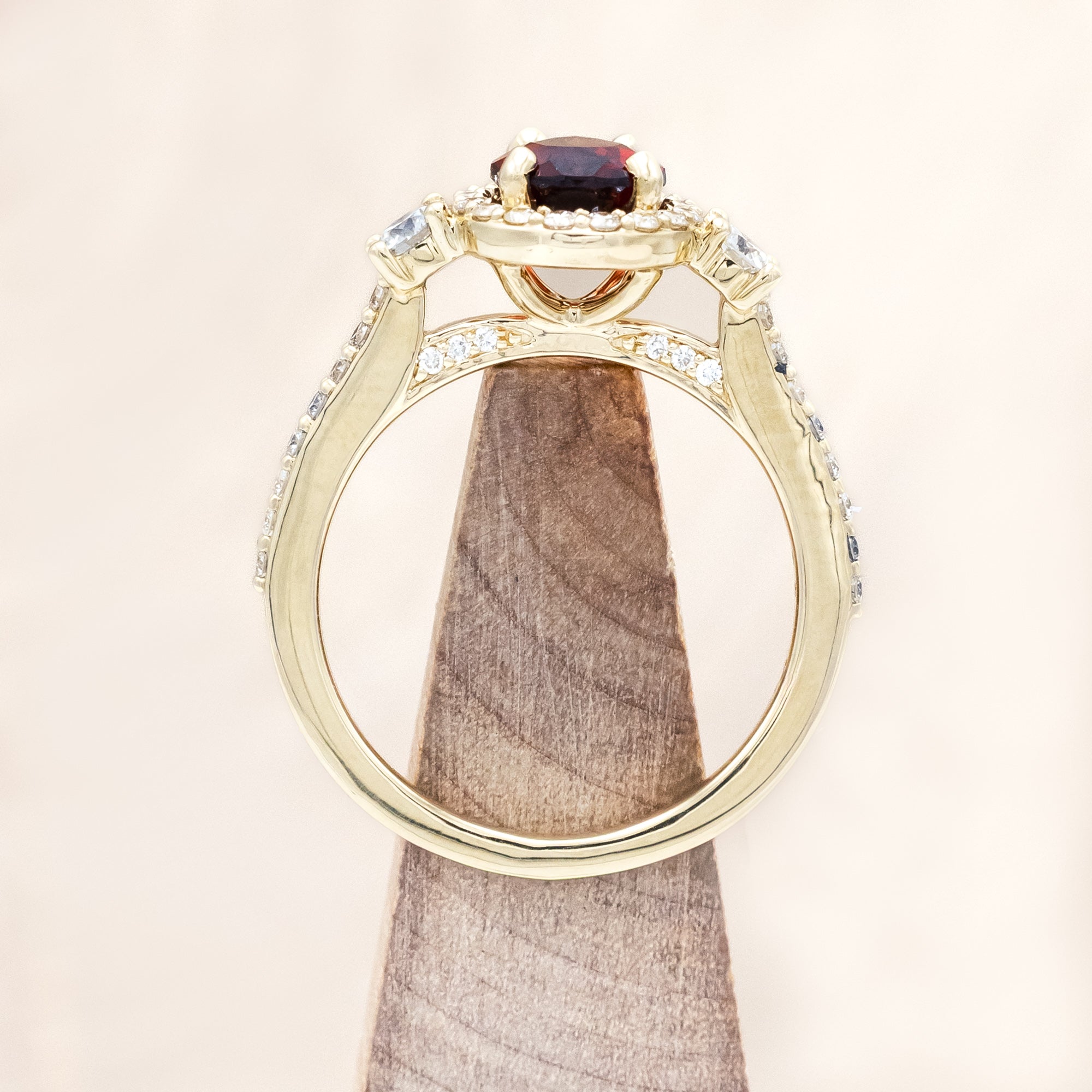 "KB" - PEAR CUT MOZAMBIQUE GARNET ENGAGEMENT RING WITH "FALA" TRACER-Staghead Designs