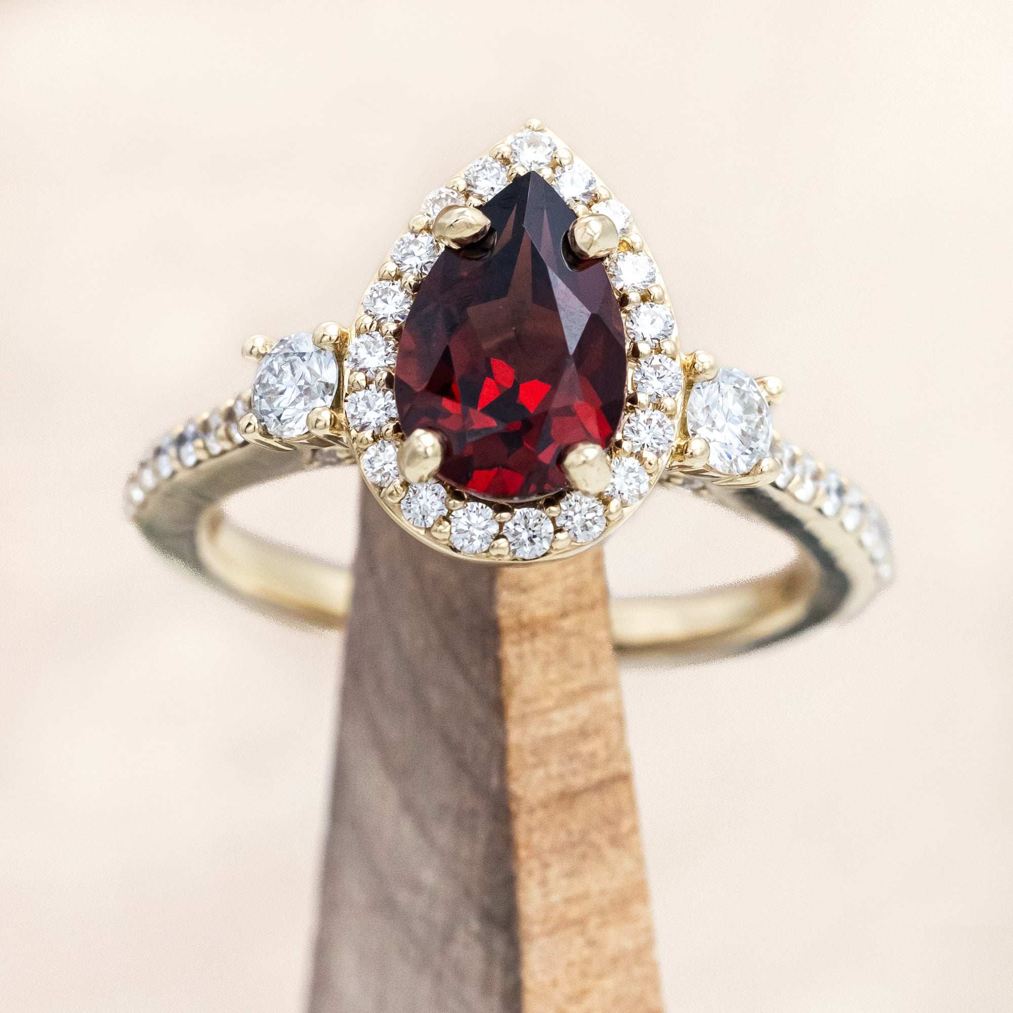 "KB" - PEAR CUT MOZAMBIQUE GARNET ENGAGEMENT RING WITH "FALA" TRACER-Staghead Designs