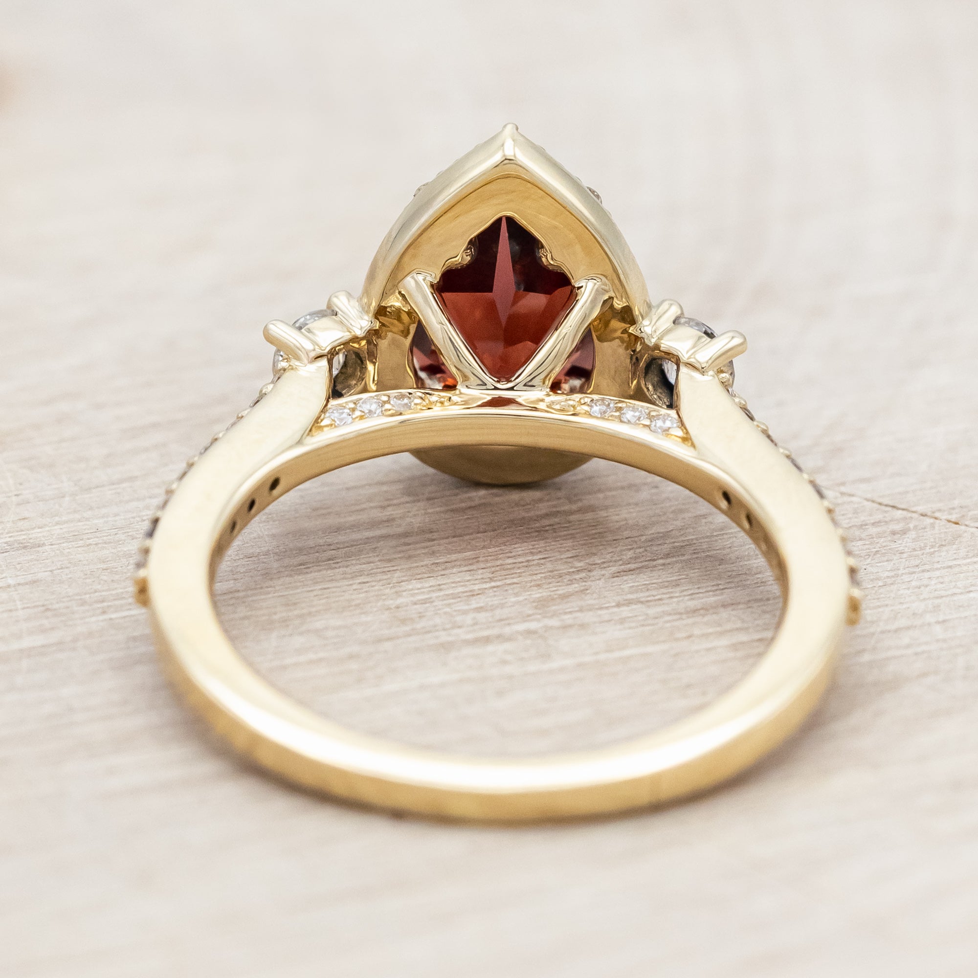 "KB" - PEAR CUT MOZAMBIQUE GARNET ENGAGEMENT RING WITH "FALA" TRACER-Staghead Designs