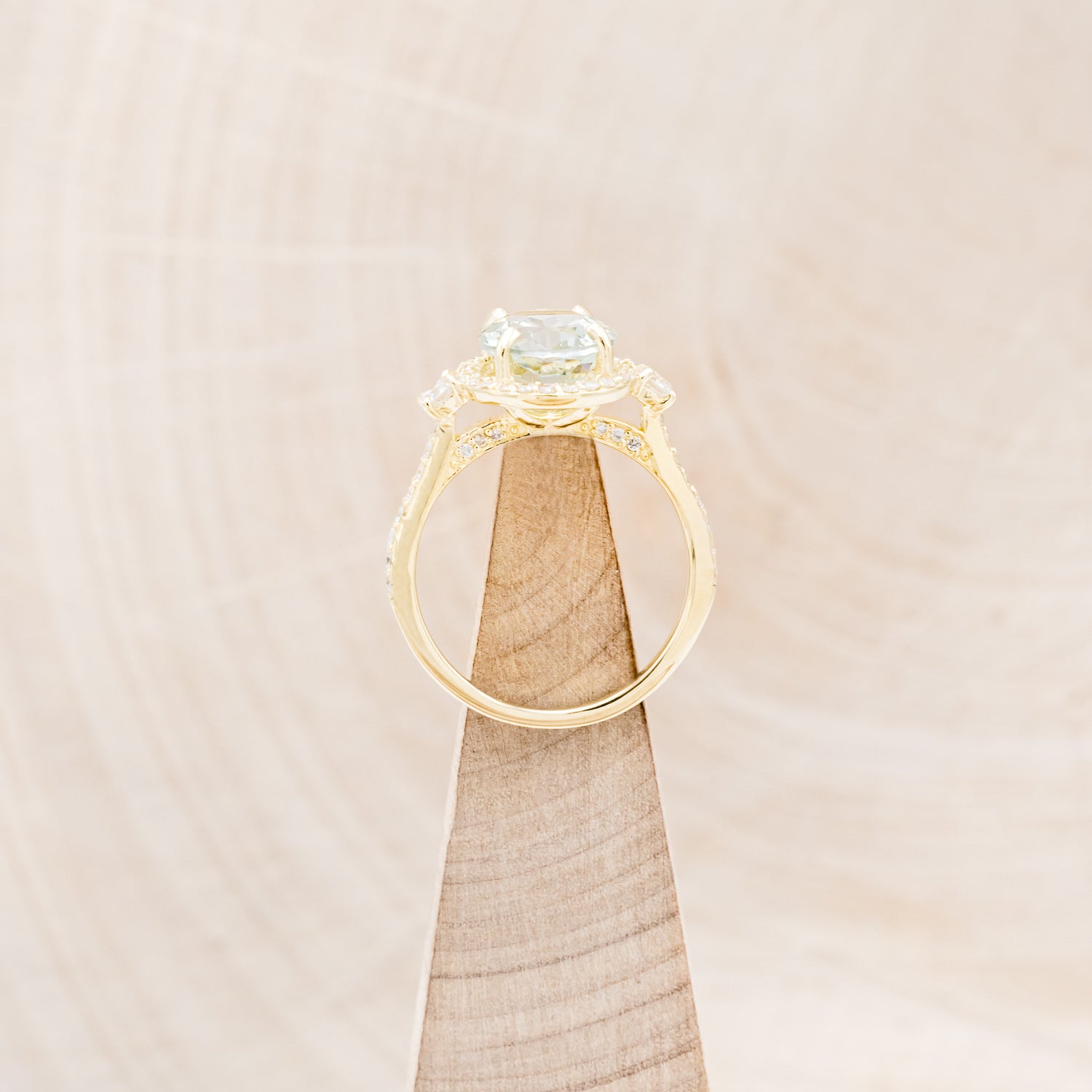 "KB" - OVAL PRASIOLITE GREEN QUARTZ ENGAGEMENT RING WITH DIAMOND HALO & ACCENTS-6