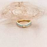 "KIDA" - V-SHAPED STACKING BAND WITH A SINGLE DIAMONDS ACCENT & TURQUOISE INLAYS