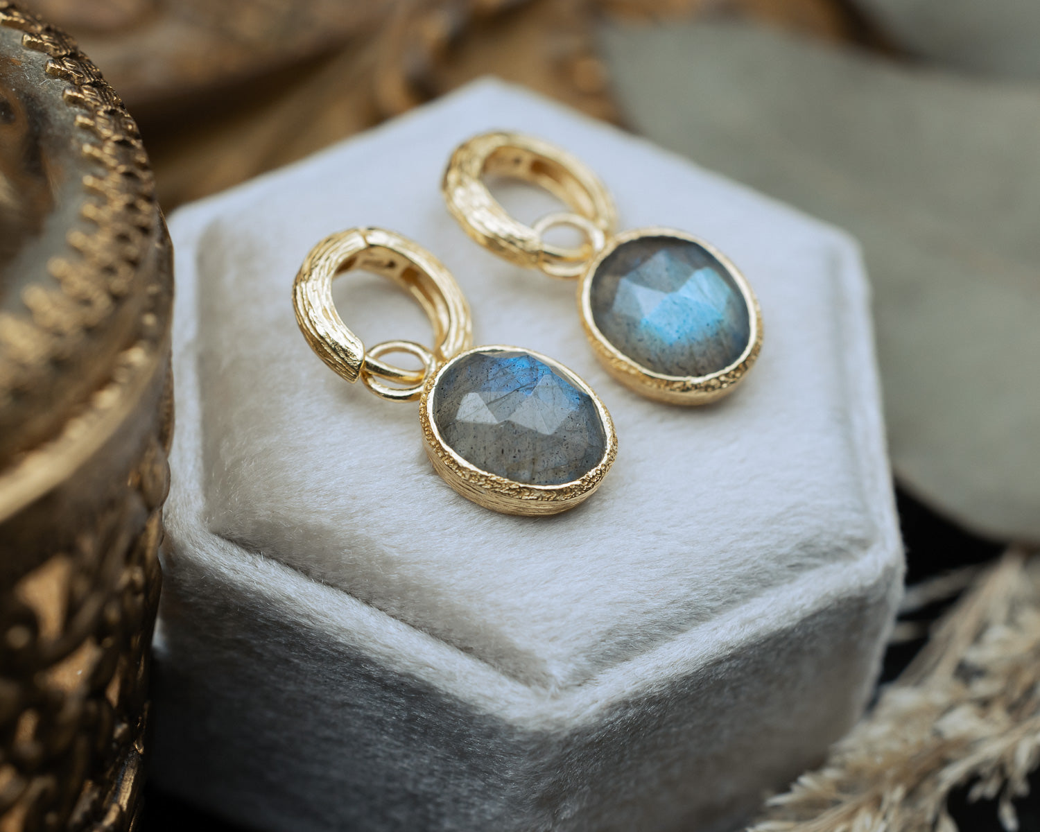 SHADE COLLECTION - 18K GOLD VERMEIL SILVER LABRADORITE EARRINGS - BY JORGE REVILLA-Staghead Designs