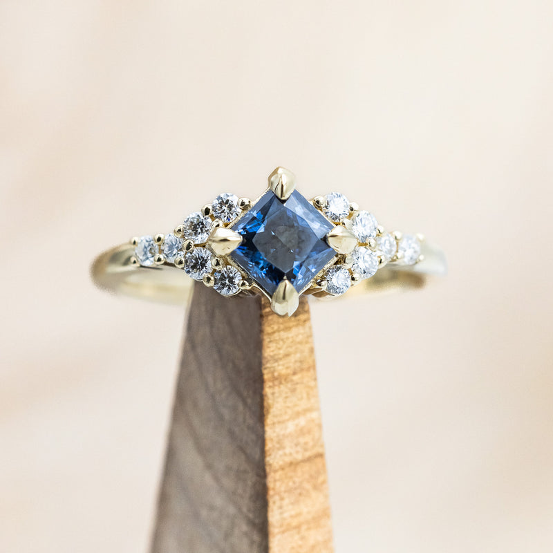 "LAYLA" - PRINCESS CUT ICY BLUE MOISSANITE ENGAGEMENT RING SET WITH DIAMOND ACCENTS & TRACER