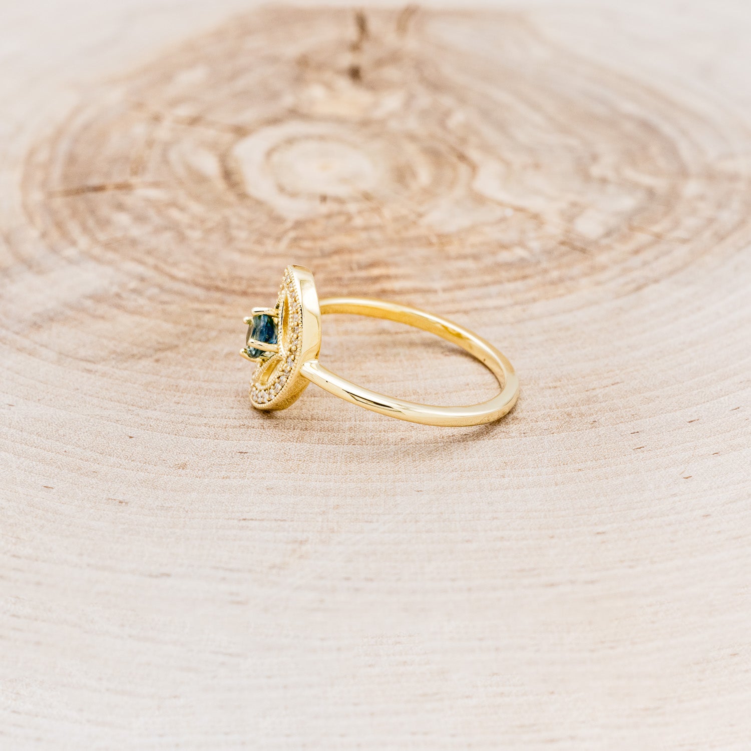 "LEVINA" - ROUND CUT MONTANA SAPPHIRE ENGAGEMENT RING WITH DIAMOND HALO-3