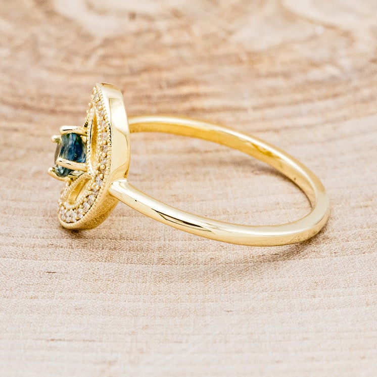 "LEVINA" - ROUND CUT MONTANA SAPPHIRE ENGAGEMENT RING WITH DIAMOND HALO-3