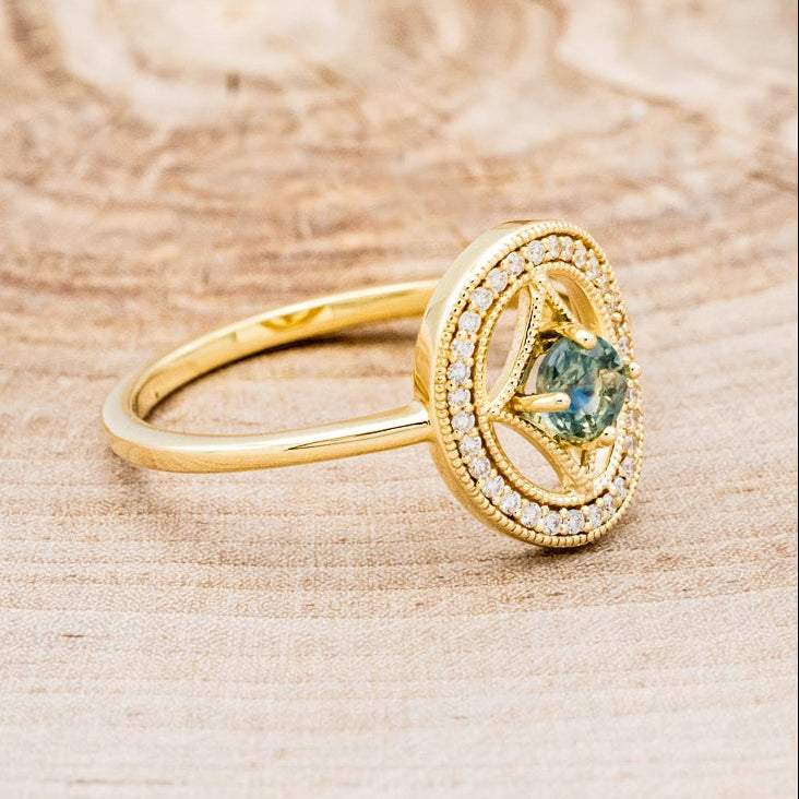 "LEVINA" - ROUND CUT MONTANA SAPPHIRE ENGAGEMENT RING WITH DIAMOND HALO-2