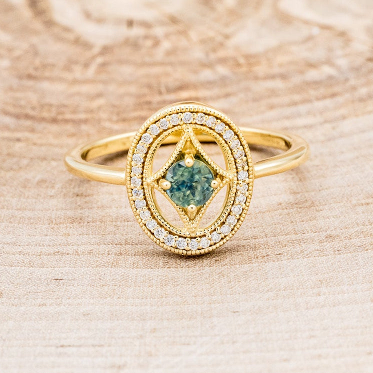 "LEVINA" - ROUND CUT MONTANA SAPPHIRE ENGAGEMENT RING WITH DIAMOND HALO-4