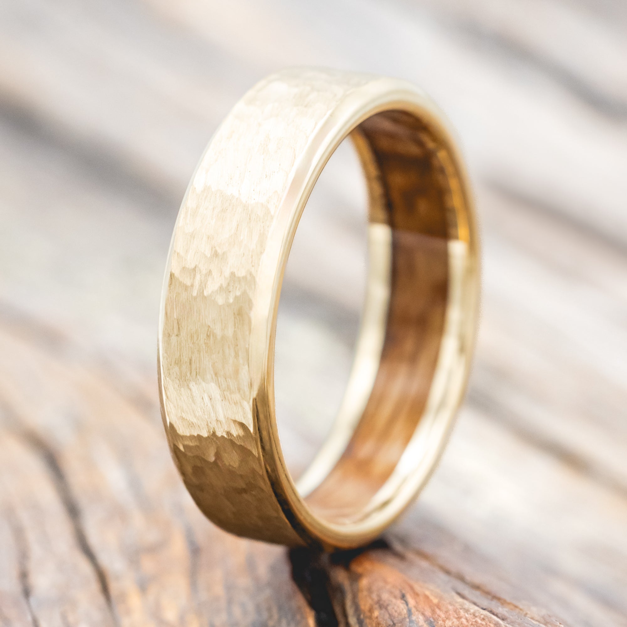 "Hyperion" - Whiskey Barrel Lined Wedding Band With Custom Finish-Staghead Designs