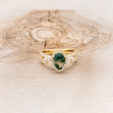 "LORETTA" - PEAR-SHAPED MOSS AGATE ENGAGEMENT RING WITH DIAMOND HALO & ACCENTS-10