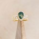 "LORETTA" - PEAR-SHAPED MOSS AGATE ENGAGEMENT RING WITH DIAMOND HALO & ACCENTS-7