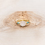 "LOVE STORY" - HEXAGON MOONSTONE ENGAGEMENT RING WITH TURQUOISE INLAYS