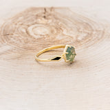 "CRAZY ON YOU" - HEXAGON CUT MOSS AGATE ENGAGEMENT RING WITH DIAMOND HALO & JET STONE INLAYS