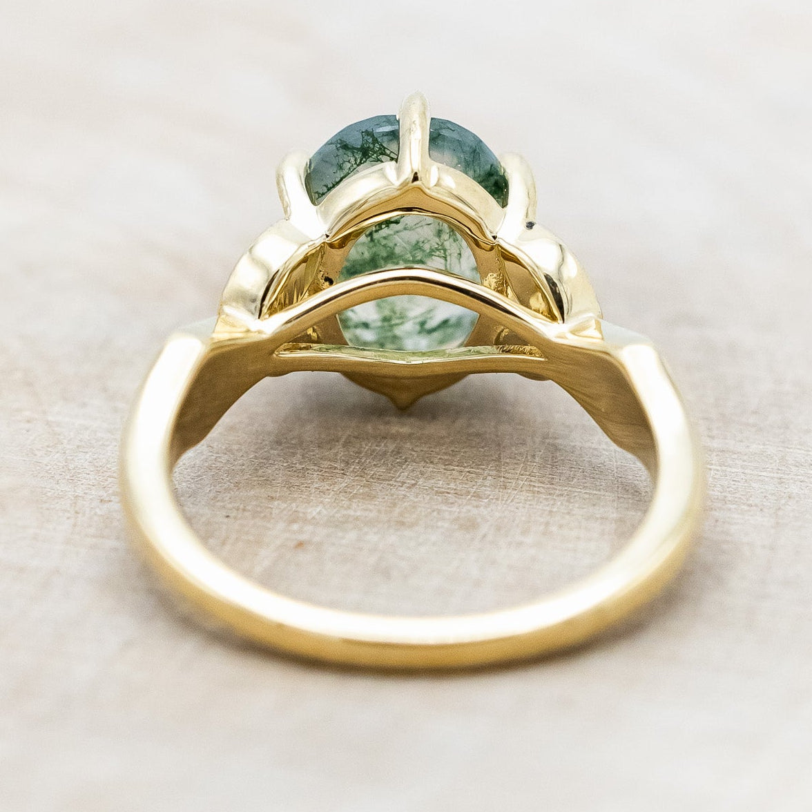"LUCIA" - OVAL MOSS AGATE ENGAGEMENT RING WITH DIAMOND ACCENTS & MOSS INLAYS-Staghead Designs
