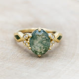 "LUCIA" - OVAL MOSS AGATE ENGAGEMENT RING WITH DIAMOND ACCENTS & MOSS INLAYS