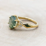 "LUCIA" - OVAL MOSS AGATE ENGAGEMENT RING WITH DIAMOND ACCENTS & MOSS INLAYS